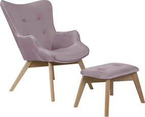 Fotoliu cu taburet mov lavandă cu tapițerie din catifea Niko – Ropez