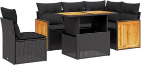 vidaXL Set mobilier de grădină cu perne, 6 piese, negru, poliratan