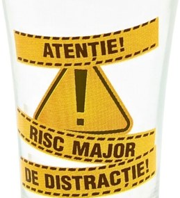 Pahar pentru shot, 7cm, cu mesajul Atenție! Risc major de distracție!