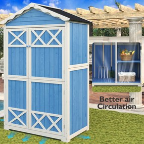 Depozit pentru mobilier de grădină din lemn pentru exterior, design rezistent la intemperii cu întărituri stabile în formă de X, 93x45x179 cm, Albastru