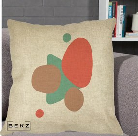 Perna Decorativa Abstract Forme Coral Turcoaz, 40x40 cm, Crem, Husa Detasabila, Perna Inclusa, BEKZ®