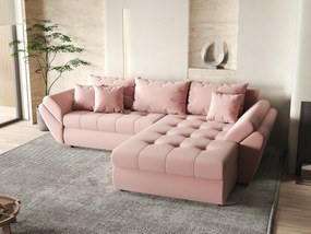 Colțar extensibil dumonde cu ladă de depozitare si sezut confortabil din spuma high-density, Loana Royal Pink II 270x185 cm