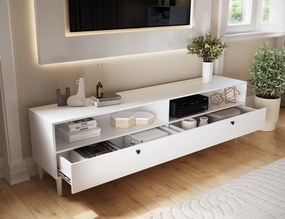 Dulap TV cu raft si dulapuri DULLUM 200x58cm, alb
