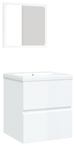 Dulap cu chiuveta de baie si oglinda, alb extralucios Alb foarte lucios, 41 x 38.5 x 45 cm, cu oglinda
