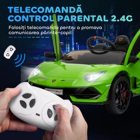 HOMCOM Masina Electrica pentru Copii, Automobil Lamborghini Aventador cu Telecomanda, Faruri LED, Muzica, Varsta 3-8 Ani, Verde | Aosom Romania