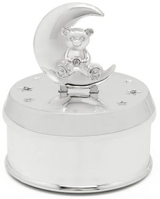 Cutie muzicală argintiu-lucios din metal ø 7x8 cm Bear and Moon – Zilverstad