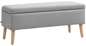 HOMCOM băncuță tapițată cu spațiu de depozitare, material textil tip in, picioare de lemn, capacitate 220 kg, 110x39x45 cm, gri | Aosom Romania