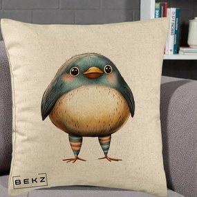 Perna Decorativa Pasare Teal-Bej cu Sosete Curcubeu, 40x40 cm, Bej, Husa Detasabila, Perna Inclusa, BEKZ®