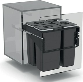 Cos gunoi incorporabil Ecomax Front 60, cu extragere automata, colectare selectiva, gri orion, 3 x 26 l + 1 x 7 l Polipropilena  Otel inoxidabil, Gri