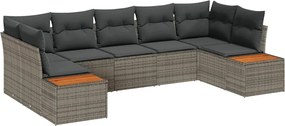 vidaXL Set de canapele pentru grădină cu pernă 7 pcs Gri poliratan