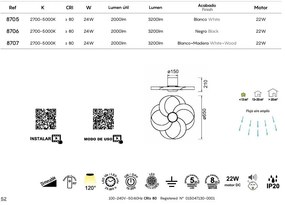 Lustra LED, Ventilator minimalist cu telecomanda, ROSE aspect lemn MA-8707