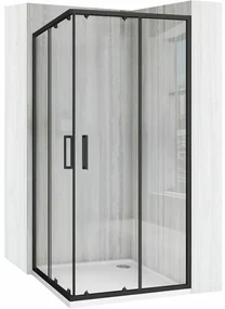 Cabina de dus patrata cu usi glisante negru Rea City 80x80 cm si cadita neagra