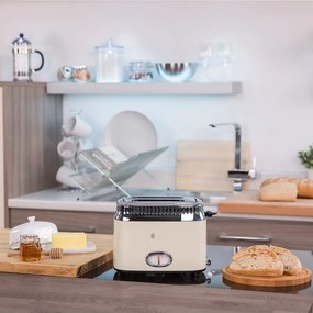 Prajitor de paine Russell Hobbs Retro Vintage Cream 21682-56, 1300W, 2 felii, 6 trepte, Indicator retro, Lift & Look, Quick Toast, Cream/Inox