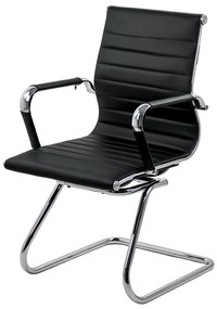 Scaun vizitator negru OFF 806 din piele ecologică și cadrul cromat cu mânere metalice