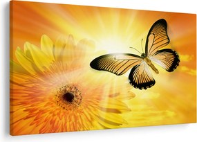 Tablou - Fluture galben cu flori (90x60 cm)