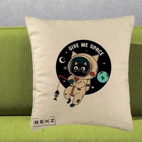 Perna Decorativa Give Me Space Pisica Astronaut, 40x40 cm, Bej, Husa Detasabila, Perna Inclusa, BEKZ®