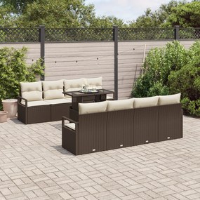 vidaXL Set de canapea de grădină cu 9 piese, perne maro din rattan poliesteric
