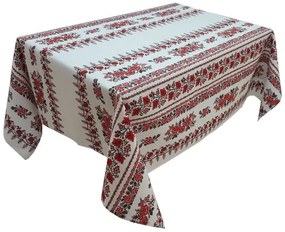 Fata de masa pentru living si bucatarie CASA GINO , cu motive traditionale, bumbac 100%, 150X210 cm, masa 12 persoane, model Trandafiri