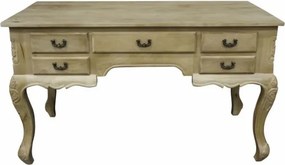 Birou clasic în stil Louis XV din lemn masiv, natur, cu 5 sertare și picioare cabriole, finisaj décapé natural, 75 x 133 x 68 cm, „Richelieu”