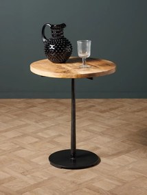 Măsuță laterală rotundă din lemn de mango și metal, natur, cu picior central negru și bază disc, 61 x 50 cm, „Ava”