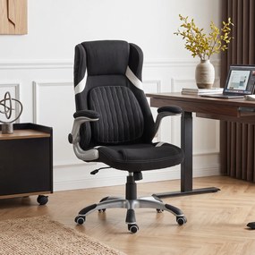 Vinsetto Scaun de Birou Ergonomic din Material Tip In, cu Suport Lombar, Înălțime Reglabilă, Funcție Balans, Negru | Aosom Romania