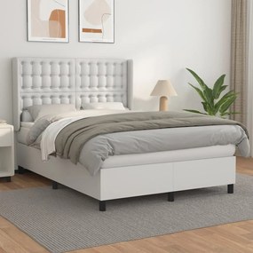 3132496 vidaXL Pat box spring cu saltea, alb, 140x190 cm, piele ecologică