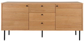 Comodă Kyoto cu 3 sertare, 2 uși, furnir de stejar, natural, picioare din metal negru, 150x40x74 cm