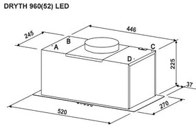 Hota Incorporabila Tornado DRYTH 960 (52) LED, 1 motor Turbo, latime 52 cm, absorbtie 960 m3/ora, filtru anti-grasimi aluminiu 5 straturi, ALB