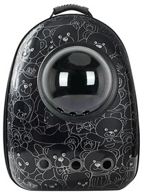 Rucsac pentru transportul animalelor de companie, negru cu model ursuleț