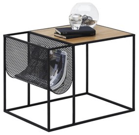 Masă laterală, din metal / MDF, negru / stejar, FLYN