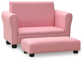 Canapea pentru copii cu taburet, roz, piele ecologica Roz