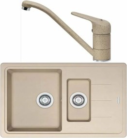 Set chiuveta bucatarie compozit Franke Basis Avena 1 cuva 1/2 cu picurator 78x50 cm bej mat cu baterie Novara Plus