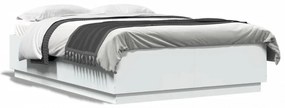 Cadru de pat cu lumini LED, alb, 160x200 cm, lemn prelucrat