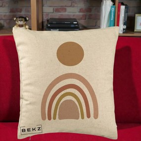Perna Decorativa Boho Rainbow Sun, 40x40 cm, Bej, Husa Detasabila, Perna Inclusa, BEKZ®