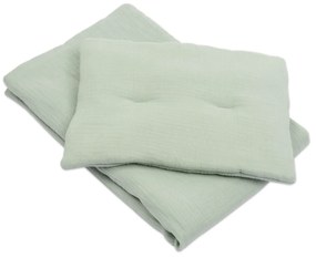 Lenjerie patut cosleeper din muselina dubla 90x50 cm Kidizi mint, include cearceaf, perna si pilota
