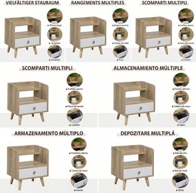 HOMCOM Noptieră cu Sertar și Raft, Mobilier Compact pentru Dormitor sau Sufragerie, Economie Spațiu, Lemn, Alb | Aosom Romania