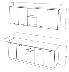 Set haaus Nisa, Stejar Bronz/Alb, L 200 cm