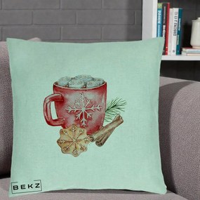 Perna Decorativa Cacao de Iarna cu Biscuit, 40x40 cm, Verde Menta, Husa Detasabila, Perna Inclusa, BEKZ®