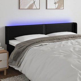 vidaXL Tăblie de pat cu LED, negru, 183x16x78/88 cm, piele ecologică