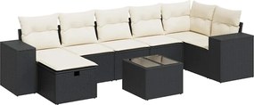vidaXL Set mobilier de grădină cu perne, 8 piese, negru, poliratan