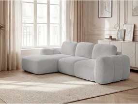 Colțar gri deschis extensibil/cu spațiu de depozitare cu tapițerie din țesătură bouclé (cu colț pe partea stângă/cu șezlong) Montaigne – Bobochic Paris