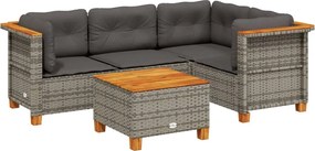 vidaXL Set canapea de grădină cu perne, 5 piese, gri, poliratan
