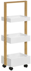 HOMCOM Cărucior de depozitare cu 3 nivele, etajeră ușor de asamblat pentru baie bucătărie birou 28 x 18 x 75 cm alb | Aosom Romania