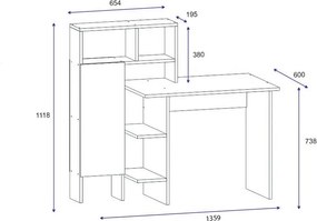 Masă de birou Bugra White and Oak