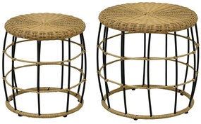 Outsunny Set de 2 mese de cafea gigogne pentru grădină, masă de aplicație rotundă îmbinabilă, rășină imitație ratan kaki închis | Aosom Romania