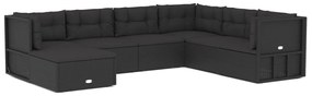 3187157 vidaXL Set mobilier de grădină cu perne, 7 piese, negru, poliratan