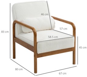 OMCOM Fotoliu de salon din țesătură texturată, cu pernă și cadru din lemn de hevea, ideal pentru dormitor, salon sau sufragerie, albă | Aosom Romania