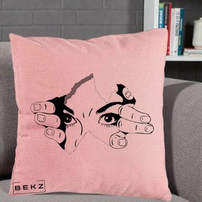 Perna Decorativa Ochi care Rup Suprafata, 40x40 cm, Roz, Husa Detasabila, Perna Inclusa, BEKZ®