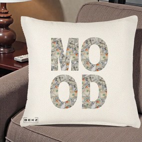 Perna Decorativa MOOD Money Grafic Urban, 40x40 cm, Crem Reliefat, Husa Detasabila, Perna Inclusa, BEKZ®