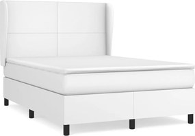 vidaXL Pat box spring cu saltea, alb, 140x190 cm, piele ecologică